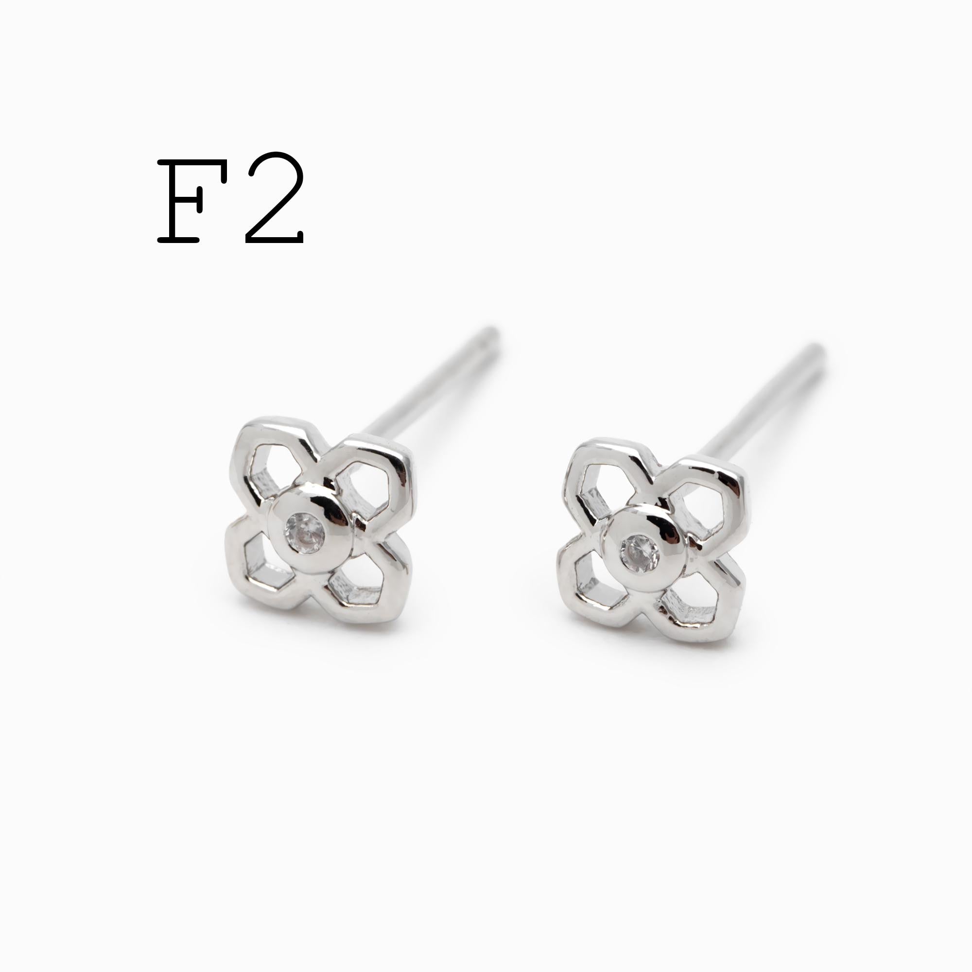 10pcs CZ Pave Gold/ Silver Flower Leaf Earrings, 18K Real Gold/ Rhodium Plated Brass, Dainty Stud Earrings (GB-3381)